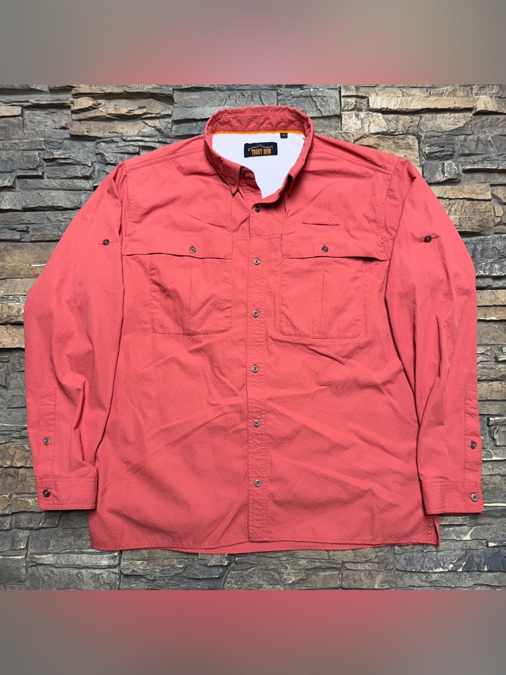 Orvis Trout Bum Shirt Men Large Salmon Red Pink Button Down Fishing Performance